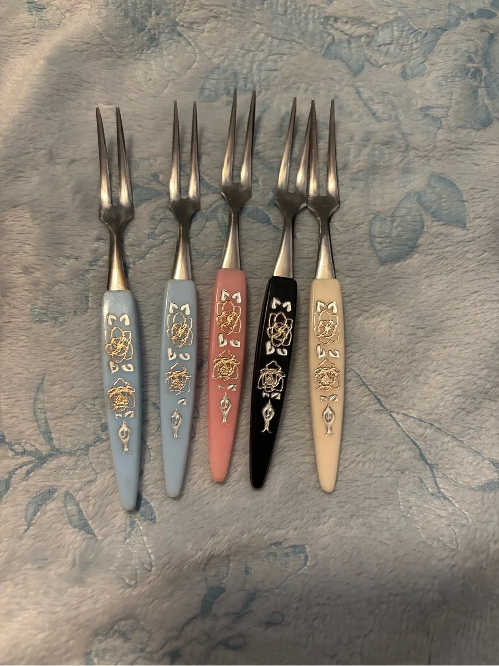 Vintage Floral Appetizer Forks - Mixed Pastel Handles (Set of 5)